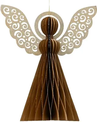 Decoris papieren kerst ornament engel 15cm bruin - afbeelding 1