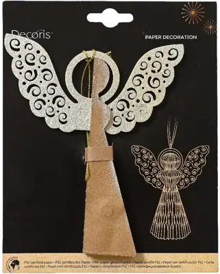 Decoris papieren kerst ornament engel 15cm bruin - afbeelding 2