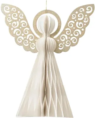 Decoris papieren kerst ornament engel 15cm wit - afbeelding 1