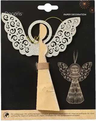 Decoris papieren kerst ornament engel 15cm zand - afbeelding 2