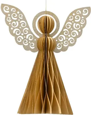 Decoris papieren kerst ornament engel 40cm zand - afbeelding 1