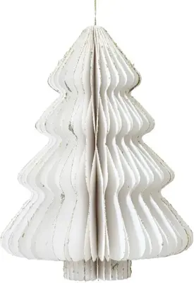 Decoris papieren kerst ornament kerstboom 15cm wit - afbeelding 1