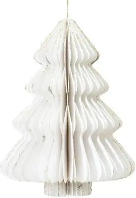 Decoris papieren kerst ornament kerstboom 20cm wit - afbeelding 1