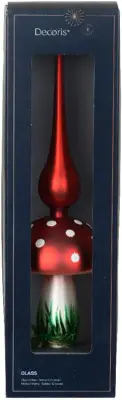 Decoris piek glas paddenstoel 31cm rood - afbeelding 2