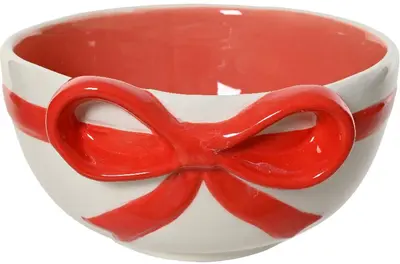 Decoris schaal dolomiet strik 13x7.5cm rood, wit