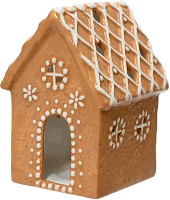 Decoris theelichthouder dolomiet peperkoek 12x11.5x11.5cm bruin