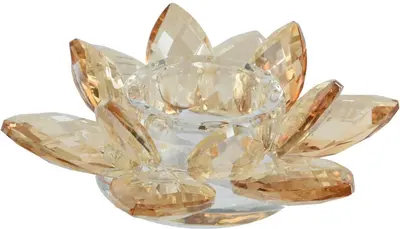 Decoris theelichthouder glas bloem 13.5x4.5cm transparant, bruin