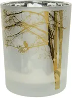 Decoris theelichthouder glas boom met vogel 10x12.5cm winterwit kopen?