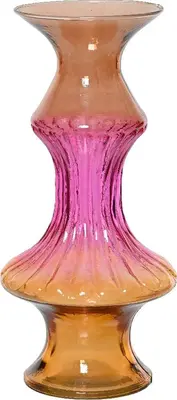 Decoris vaas glas deco 13.5x29cm oranje, roze