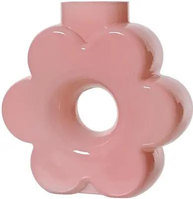 Decoris vaas glas deco 14.5x5.5x14.5cm roze