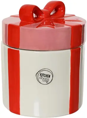 Decoris voorraadpot dolomiet strik 12.5x15cm rood, wit