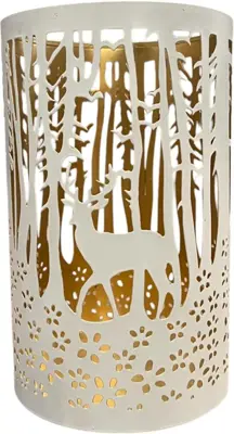 Decoris windlicht metaal hert 9x10cm wit, goud