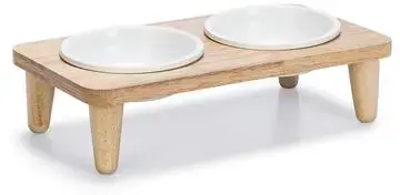 Designed by Lotte dinerset kat  Djeha hout met keramieke bakjes 2x250ml 35x19x9cm ntrl