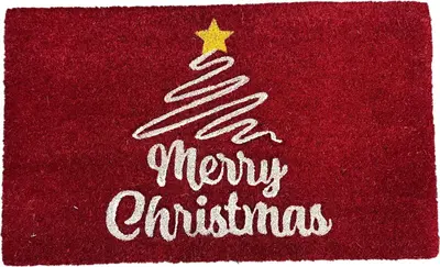 Deurmat merry christmas 45x75cm rood
