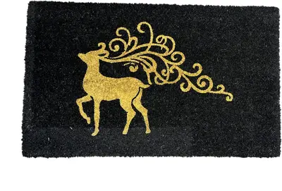 Deurmat rendier 45x75cm zwart, goud