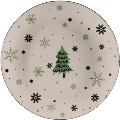 Dinerbord keramiek kerstboom 26.5cm groen, wit