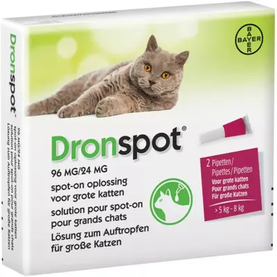 Dronspot 96 mg / 24 mg spot-on oplossing voor grote katten (5-8 kg)