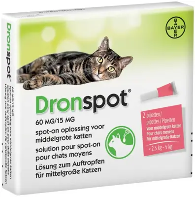 Dronspot Spot-On anti wormenmiddel katten 2,5 - 5kg, 2 pipetten