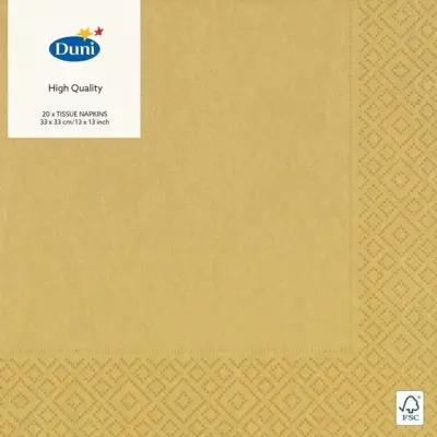 Duni 3-laags tissue servet 33x33cm goud 20 stuks