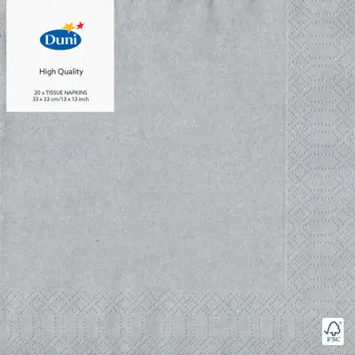 Duni 3-laags tissue servet 33x33cm zilver 20 stuks