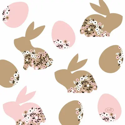 Duni 3-laags tissue servet blooming bunnies 33x33cm wit 20 stuks
