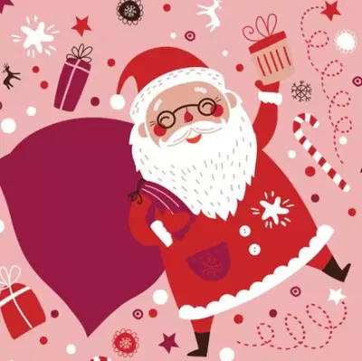 Duni 3-laags tissue servet happy santa 33x33cm roze, rood 20 stuks
