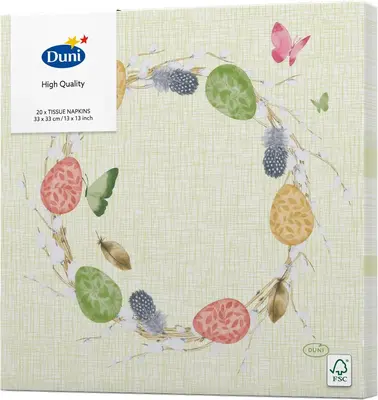 Duni 3-laags tissue servet joyful spring 33x33cm groen 20 stuks