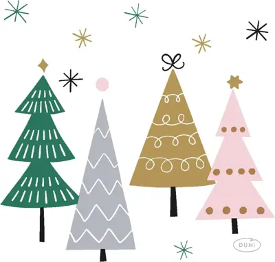 Duni 3-laags tissue servet noel trees 24x24cm multi 20 stuks