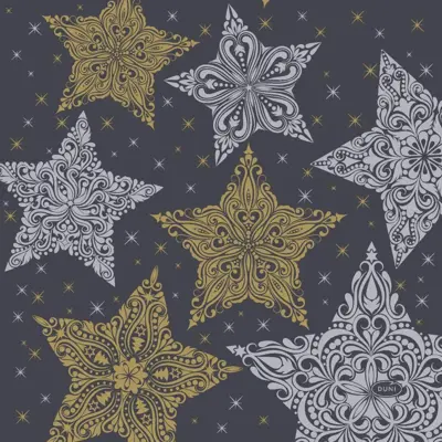 Duni 3-laags tissue servet snowstars black 33x33cm zwart 20 stuks