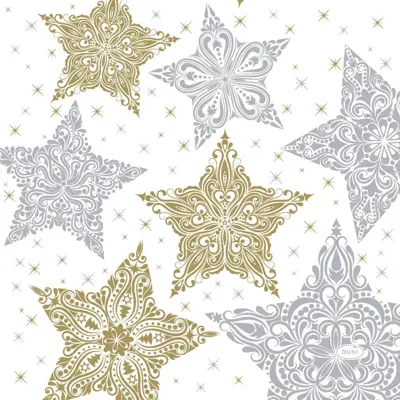 Duni 3-laags tissue servet snowstars white 33x33cm wit 20 stuks