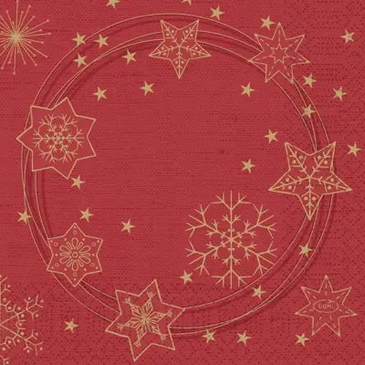 Duni 3-laags tissue servet star shine 33x33cm rood 20 stuks - afbeelding 2