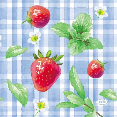 Duni 3-laags tissue servet strawberry picnic 24x24cm   - afbeelding 1