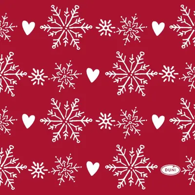 Duni 3-laags tissue servet winter flakes hearts 24x24cm rood 20 stuks