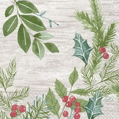 Duni 3-laags tissue servet winter greenery 33x33cm groen 20 stuks
