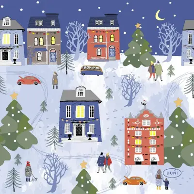Duni 3-laags tissue servet winter wonders 24x24cm blauw 20 stuks