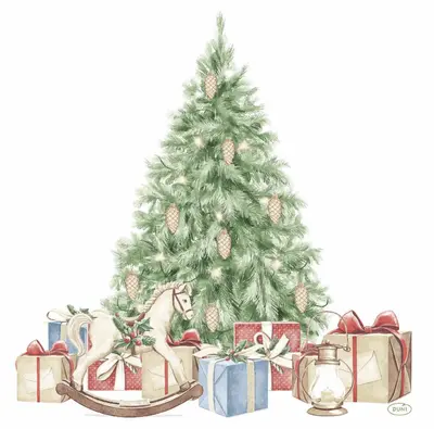 Duni bio dunisoft servet tree and gifts 40x40cm wit, groen 12 stuks