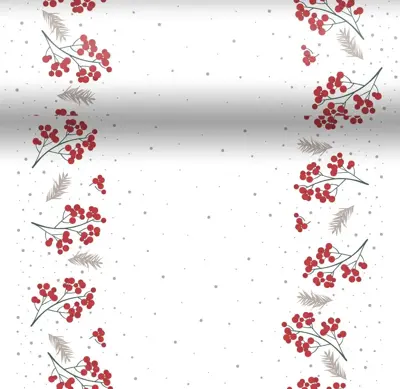 Duni dunicel 3-in-1 tafelloper berrie merrie 40x480cm wit, rood