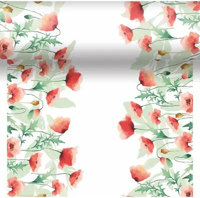 Duni dunicel 3-in-1 tafelloper poppy delight 40x480cm groen, rood, wit