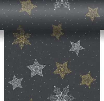 Duni dunicel 3-in-1 tafelloper snowstars black 40x480cm zwart