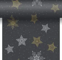 Duni dunicel 3-in-1 tafelloper snowstars black 40x480cm zwart kopen?