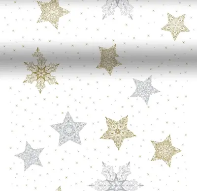 Duni dunicel 3-in-1 tafelloper snowstars white 40x480cm wit