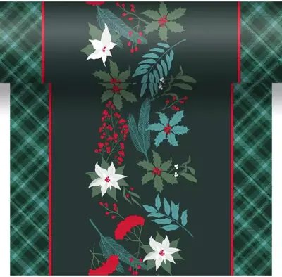 Duni dunicel 3-in-1 tafelloper xmas garden tartan 40x4.8cm groen - afbeelding 1
