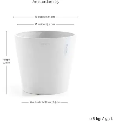 Ecopots Amsterdam Puurwit Ø25 x H22 cm - afbeelding 4