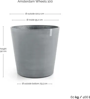 Ecopots kunststof bloempot amsterdam 100.2x88.7 cm blauwgrijs     - afbeelding 3