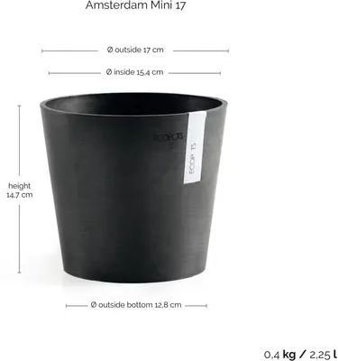 Ecopots kunststof bloempot amsterdam 17x14.7 cm donkergrijs     - afbeelding 3
