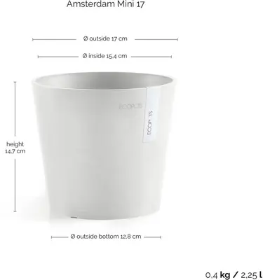 Ecopots kunststof bloempot amsterdam 17x14.7 cm puur wit     - afbeelding 3
