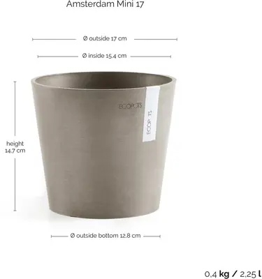 Ecopots kunststof bloempot amsterdam 17x14.7 cm taupe     - afbeelding 3