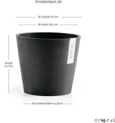 Ecopots kunststof bloempot amsterdam 20x17.7 cm donkergrijs     - afbeelding 3