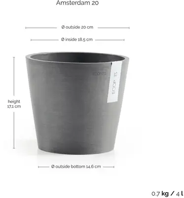 Ecopots kunststof bloempot amsterdam 20x17.7 cm grijs     - afbeelding 3