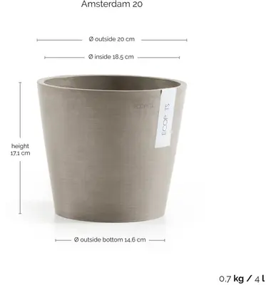Ecopots kunststof bloempot amsterdam 20x17.7 cm taupe     - afbeelding 3